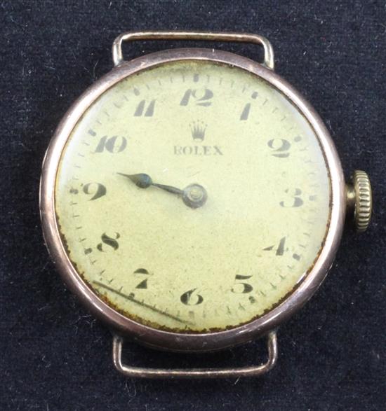 An early 20th century 9ct gold Rolex manual wind wrist watch,